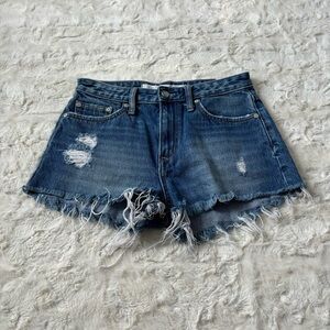 Lovers and Friends Size 26 Blue Distressed Cut Off High Rise Denim Shorts